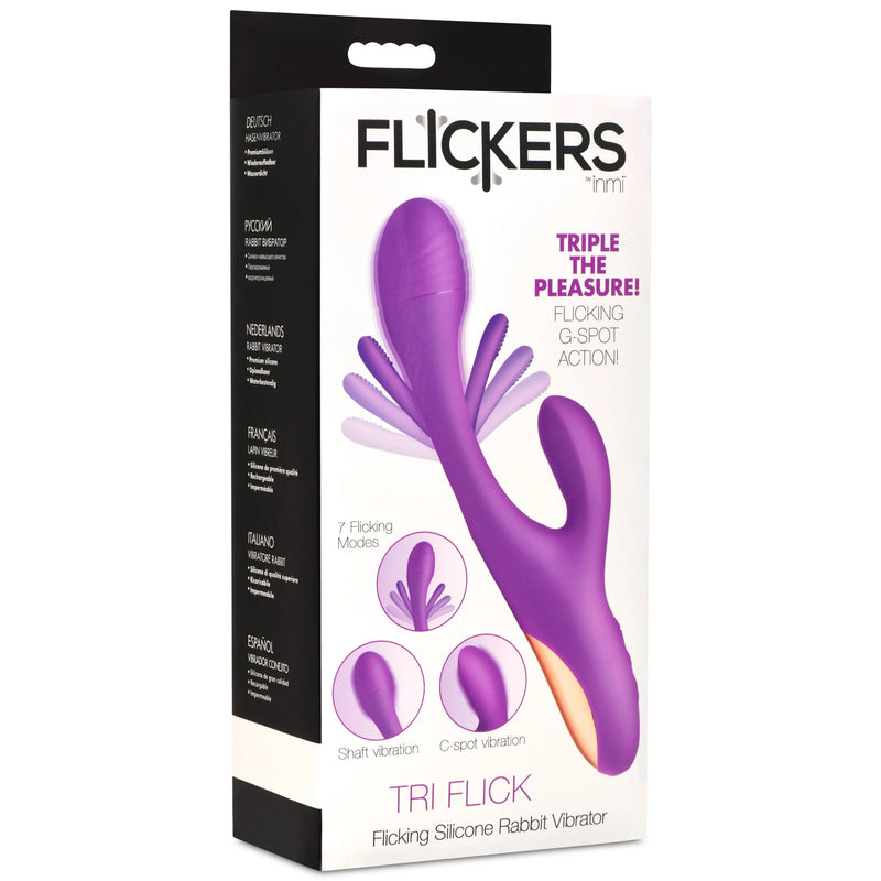 XR Brands Tri-Flick Flicking Silicone Rabbit Vibrator - Purple
