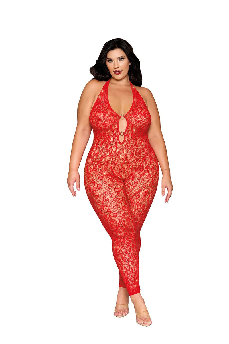Dreamgirl Rhinestone Bodystocking Dmnd - Queen Size - Poinsettia