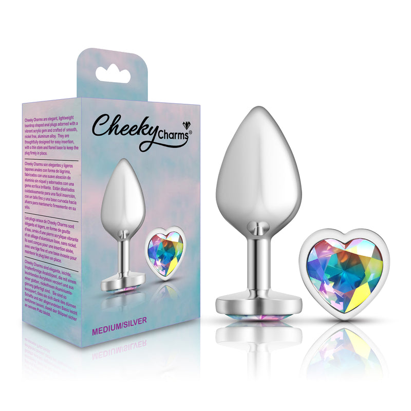 Viben Clear Iridescent Heart Gem Silver Metal Plug - Md