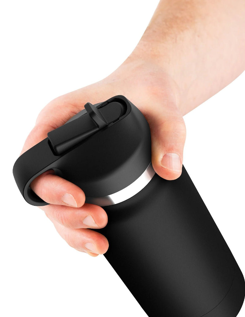 Pipedream Fap Flask - Thrill Seeker - Black Bottle - Frosted - Stroker Masturbator - Canister Masturbation Cup
