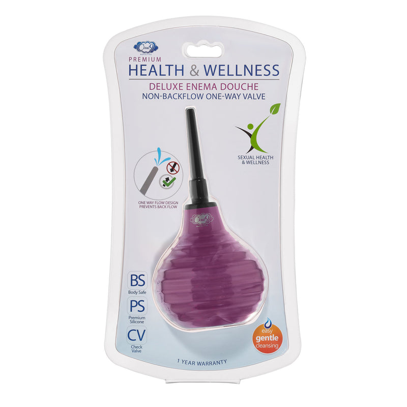 Cloud 9 Novelties Health and Wellness Deluxe Enema Douche Non- Backflow One-Way Valve - 7.9 Fl. Oz. - Plum