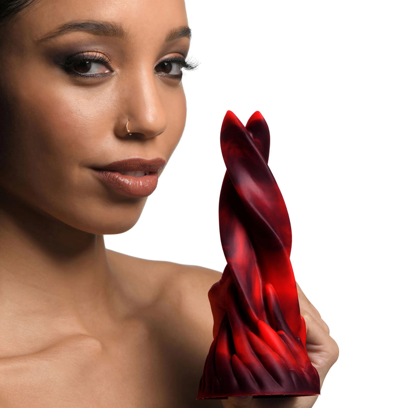 XR Brands Hell Kiss Twisted Tongues Silicone Dildo - Red