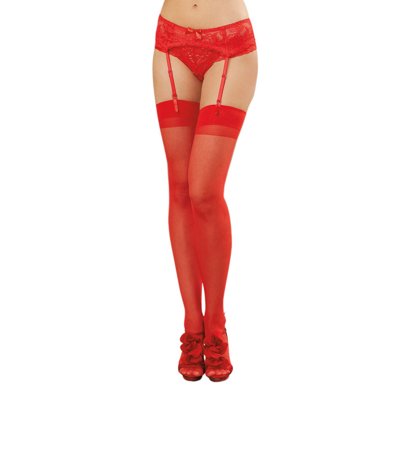 Dreamgirl Sheer Thigh High - One Size - Red