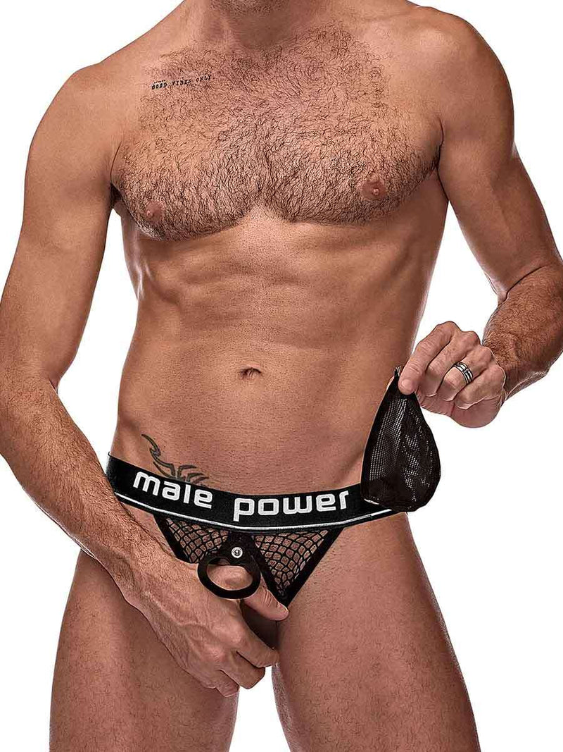 Male Power Cock Pit Net Cock Ring Jock - S/ M - Black