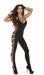 "Deep v Body Stocking - One Size - Black EM-8914"