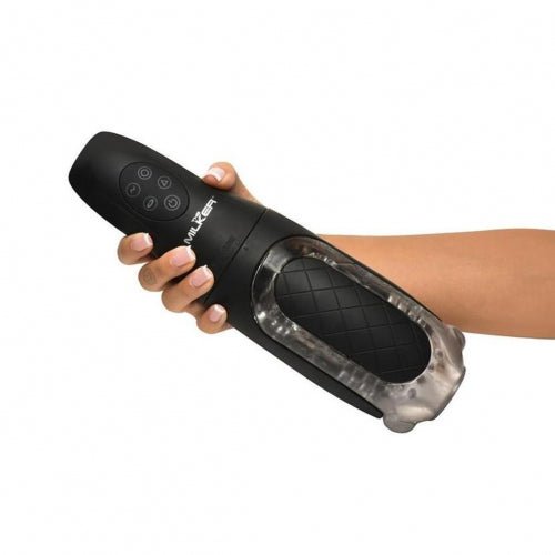 XR Brands Pleasure Grip Sucking and Vibrating Masturbator - Black - Automatic Stroker Masturbator - Canister Masturbation Cup