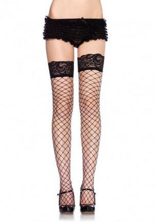 Leg Avenue Lace Top Fence Net Thigh Highs - One Size - Black