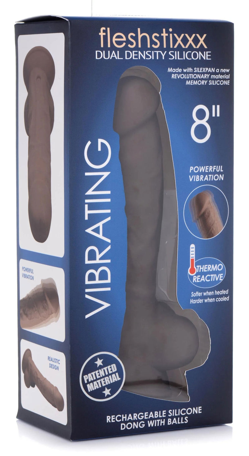 Curve Toys Fleshstixxx 8" Vibrating Silicone Dildo With Balls Brown