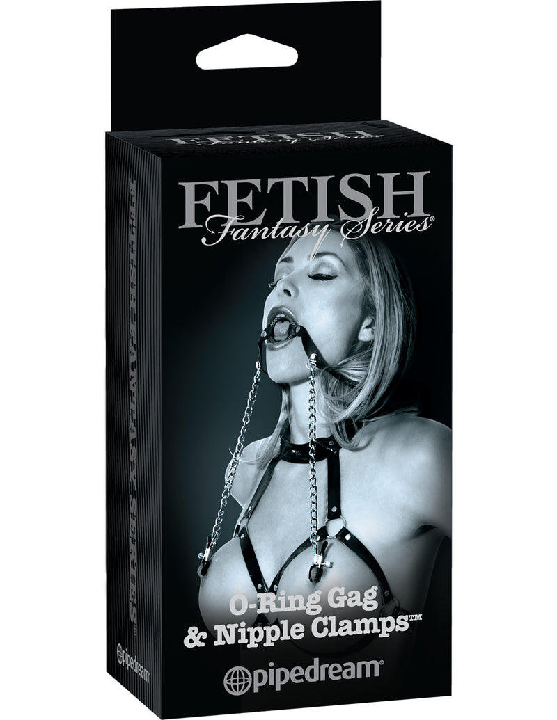 Pipedream Fetish Fantasy Series Limited Edition O-Ring Gag and Nipple Clamps - Black