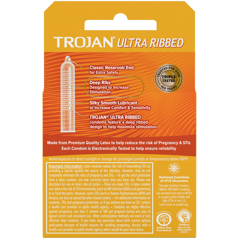 Paradise Marketing Trojan Stimulations Ultra Ribbed Lubricated Condoms - 3 Pack
