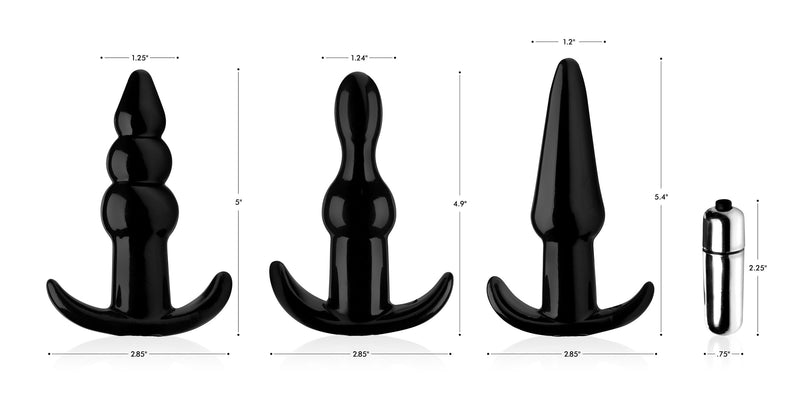 XR Brands Thrill Trio Anal Plug Set - Black