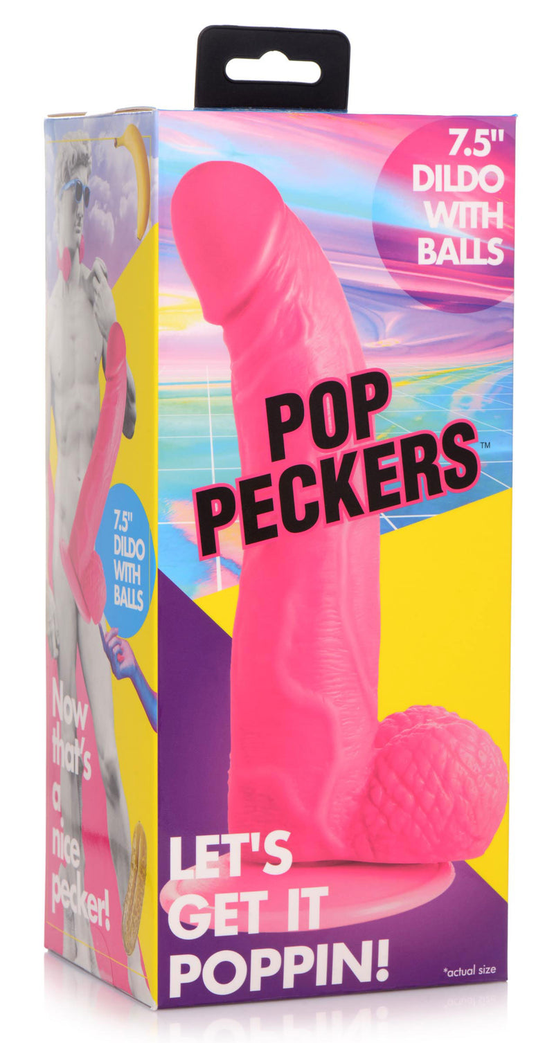 XR Brands Pop Pecker 7.5 Inch Dildo With Balls - Pink