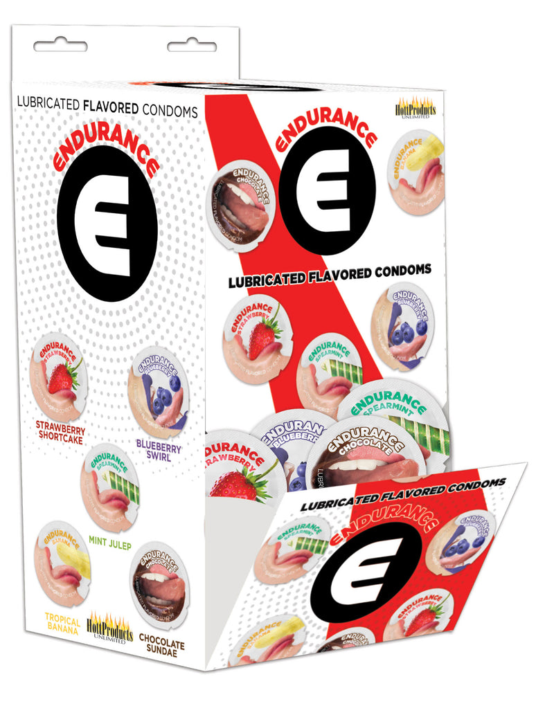 Hott Products Endurance Condoms - 144 Count Wall Mount Display - Assorted Flavors