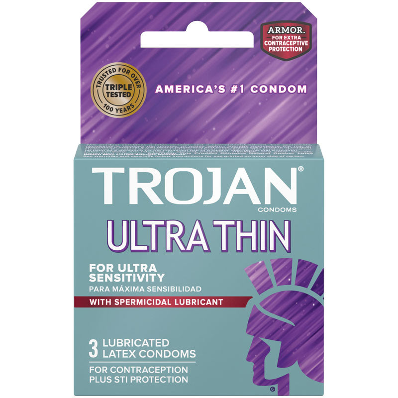 Paradise Marketing Trojan Ultra Thin Armor Spermicidal Condoms - 3 Pack
