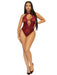 "Net and Lace Keyhole Halter Bodysuit - One Size - Burgundy LA-89307BUROS"