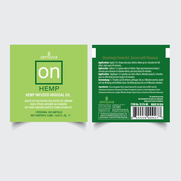 Sensuva On Hemp Arousal Oil Single Use Ampoule 0.05ml Packet