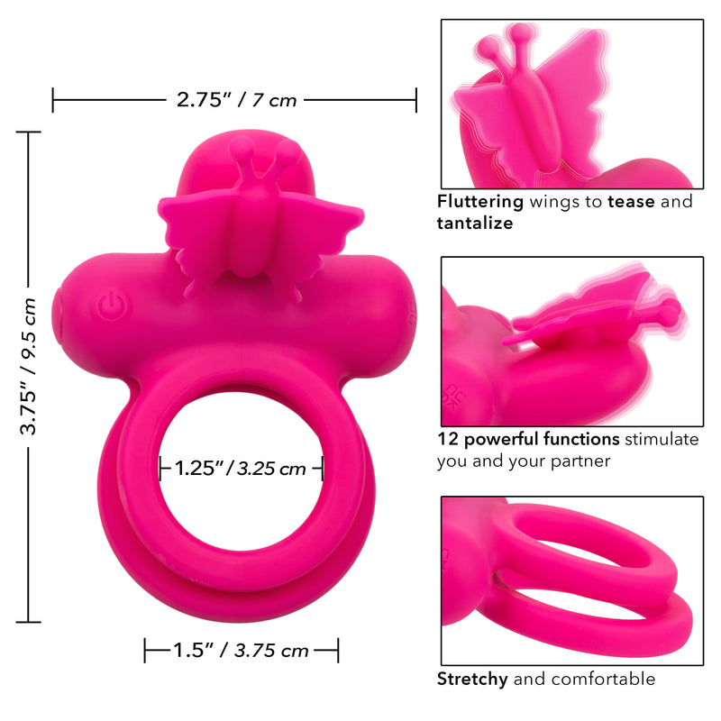 CalExotics Silicone Rechargeable Dual Butterfly Ring - Pink