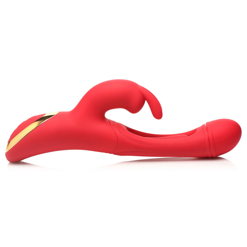 XR Brands Rabbit Flick Flicking Silicone Rabbit Vibrator - Red