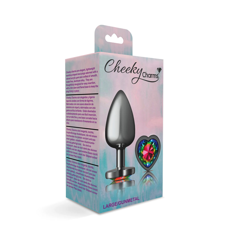 Viben Rainbow Heart Gem Gunmetal Metal Plug - Lg