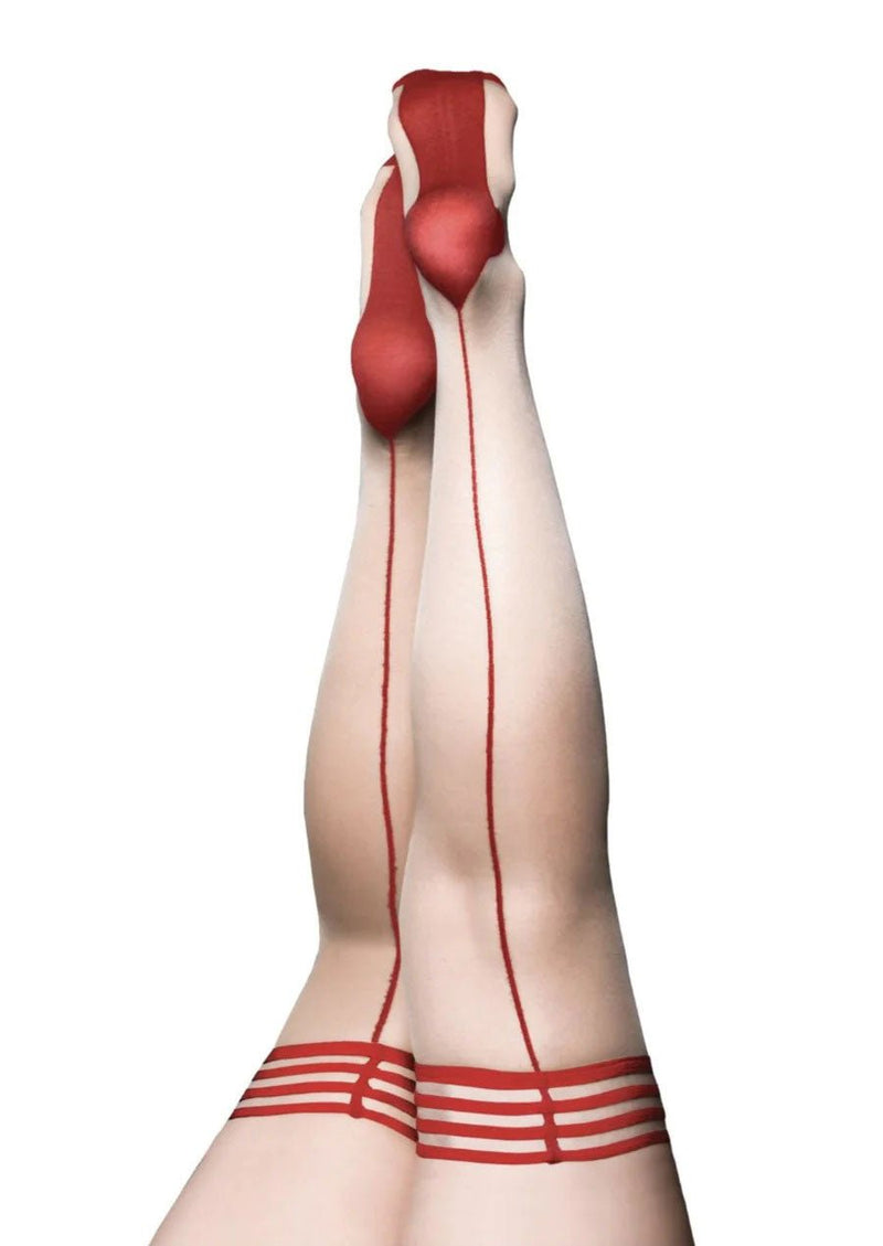 Kix'ies Whitney -Red Back Seam Thigh High - Size D - Nude