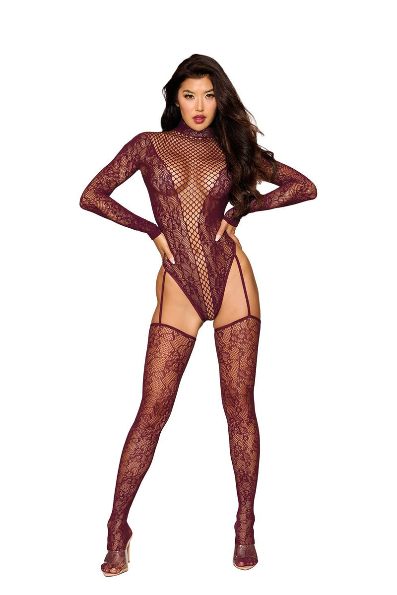 Dreamgirl Teddy Bodystocking Dmnd - One Size - Cherry Lacquer
