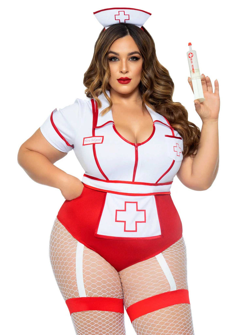 Leg Avenue Plus Nurse Feelgood Sexy Costume - 3x/4x - White / Red