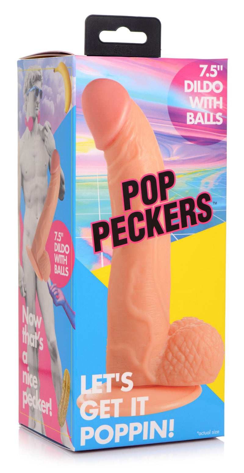 XR Brands Pop Pecker 7.5 Inch Dildo With Balls - Light