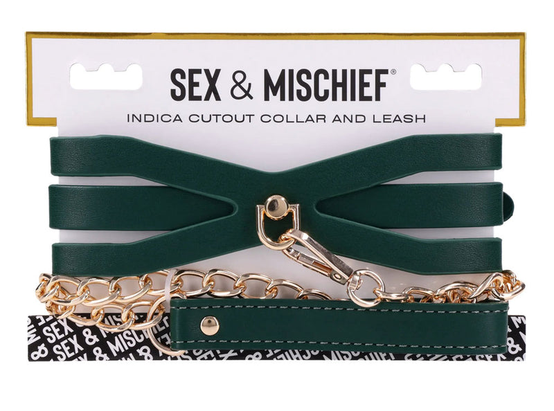 Sportsheets Indica Cutout Collar and Leash - Green