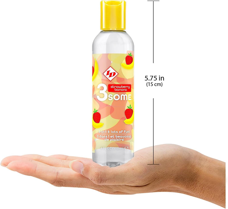 I.D. Lubricants 3some 3-in-1 Lubricant - Strawberry Banana - 4 Fl. Oz.