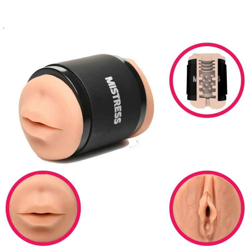 Curve Toys Mistress Double Shot Mouth and Pussy Stroker - Medium - Realistic Stroker Masturbator - Canister Masturbation Cup