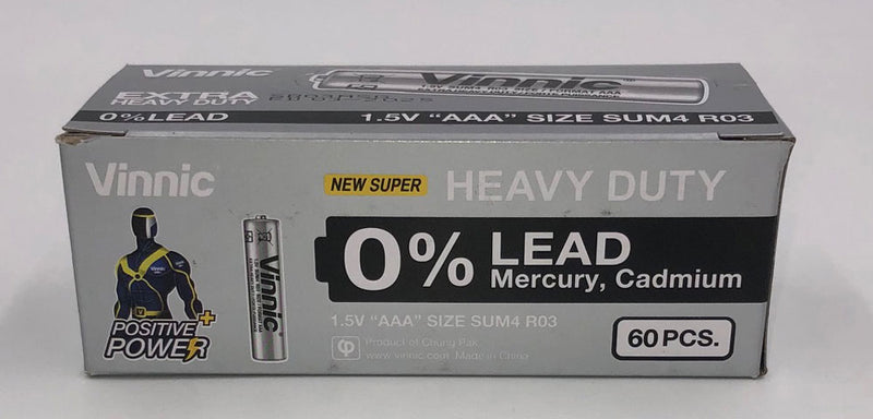 Vinnic & Player Batteries Vinnic Extra Heavy Duty AAA Batteries - 2 Pc./ Shrink Pk. - 60 Pcs. Box