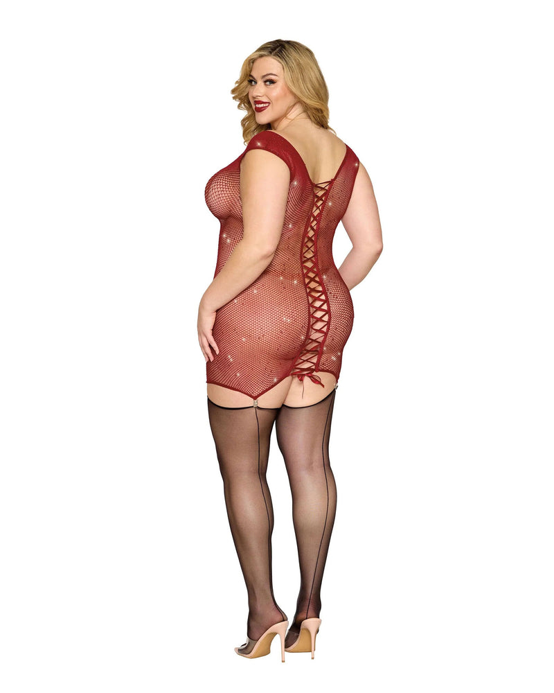 Dreamgirl Garter Slip Dmnd - One Size Queen - Red