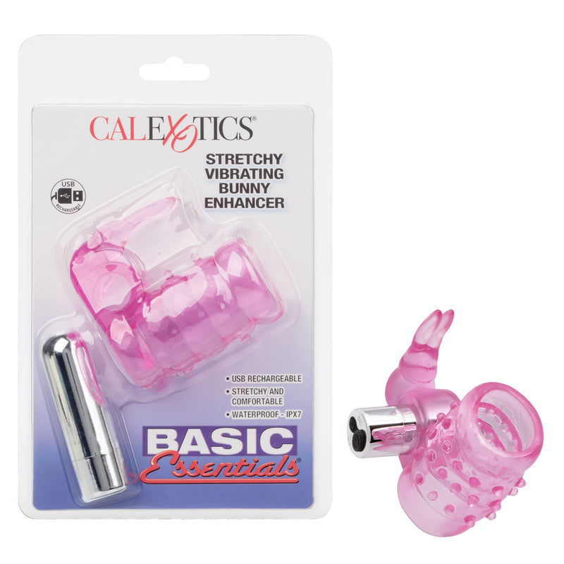 CalExotics Basic Essentials Stretchy Vibrating Bunny Enhancer - Pink Rechargeable