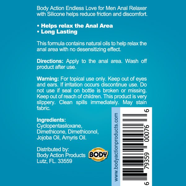 Body Action Endless Love for Men Stay Hard and Prolong Water Based Lubricant 1.7 Oz