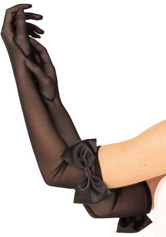 Leg Avenue Bow Top Mesh Gloves - One Size - Black