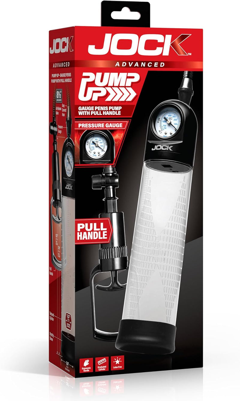 Curve Toys Pump Up Gauge Penis Pump With Pull Rod - Clear