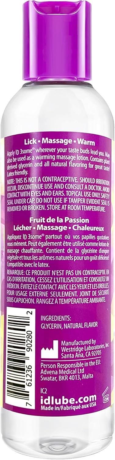 I.D. Lubricants 3some 3-in-1 Lubricant - Passion Fruit - 4 Fl. Oz.