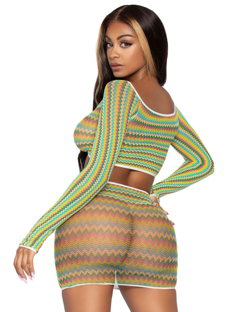 Leg Avenue 2 Pc Zig Zag Net Crop Top and Mini Dress - One Size - Green