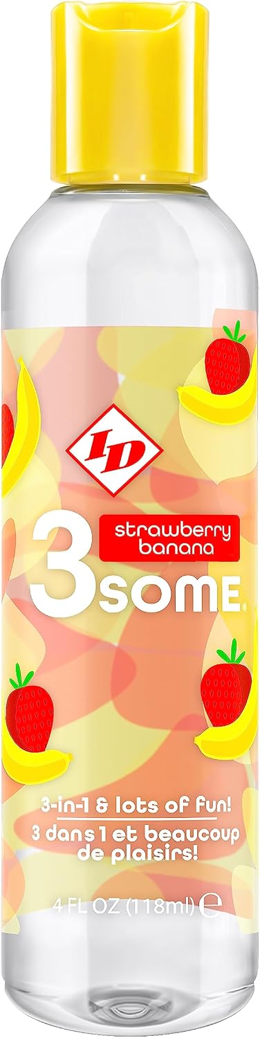 I.D. Lubricants 3some 3-in-1 Lubricant - Strawberry Banana - 4 Fl. Oz.