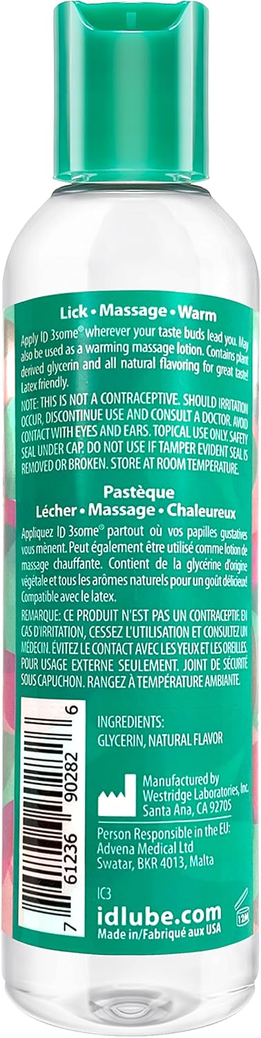 I.D. Lubricants 3some 3-in-1 Lubricant - Watermelon - 4 Fl. Oz.