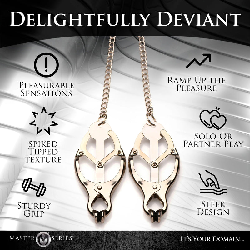 XR Brands Primal Spiked Clover Nipple Clamps - Silver