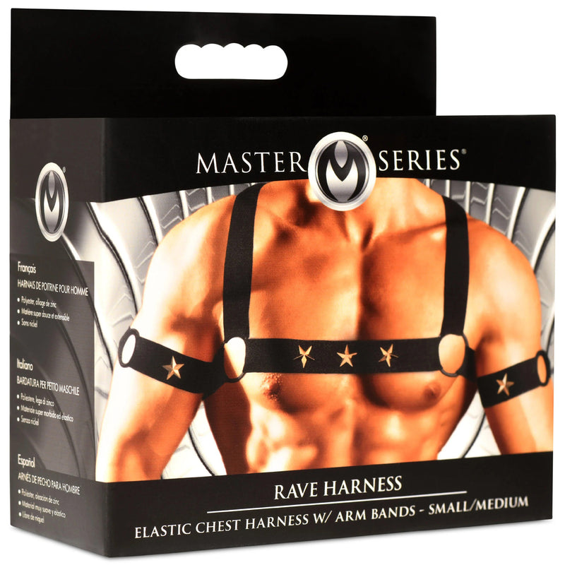 XR Brands Star Boy Male Chest Harness With Arm Bands - Small/medium - Black