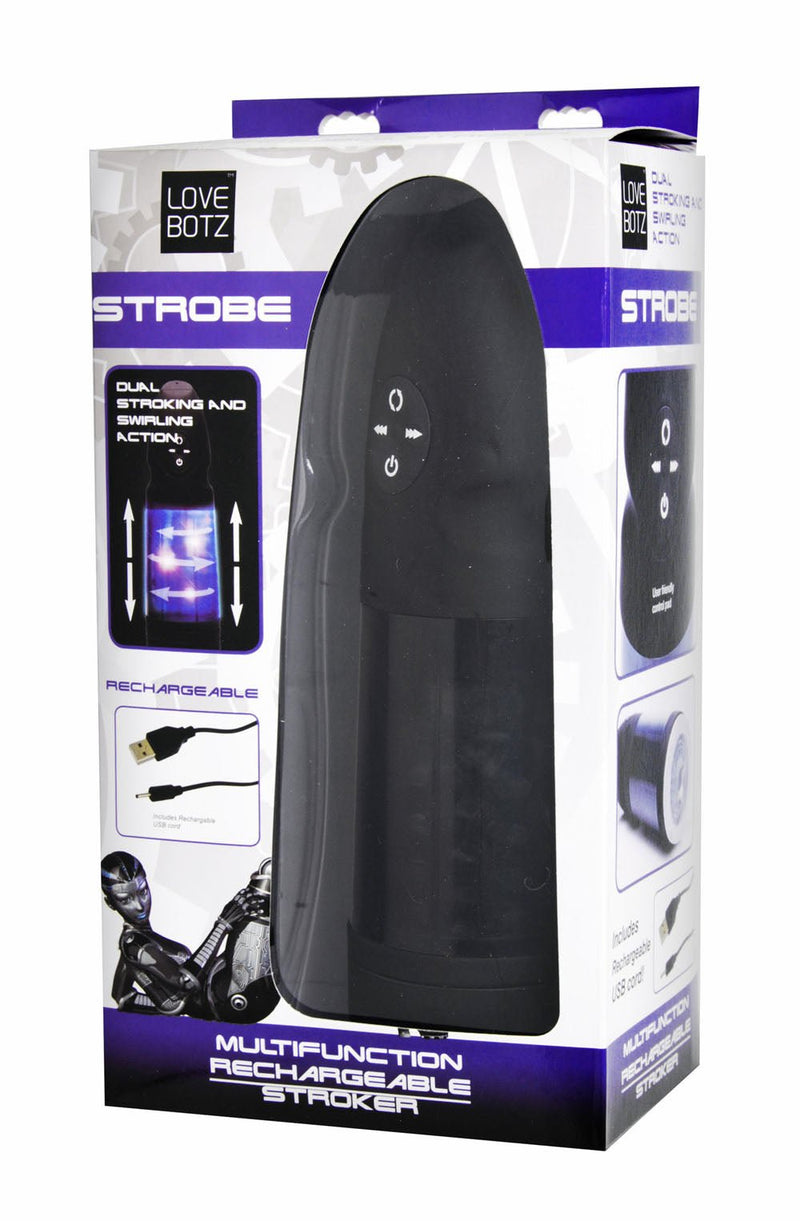 XR Brands Love Botz Stroke Multifunction Rechargeable Stroker - Automatic Stroker Masturbator - Canister Masturbation Cup
