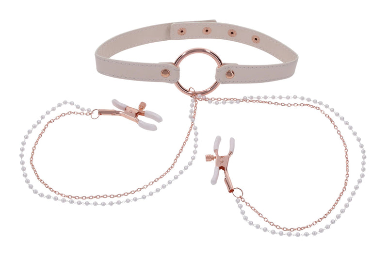 Sportsheets Peaches N Creame Collar With Nipple Clamps - Pink