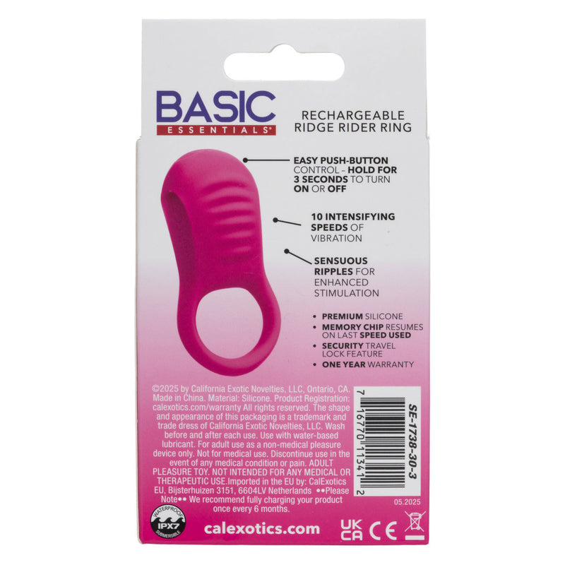 CalExotics Basic Essentials Rechargeable Ridge Rider Ring - Pink