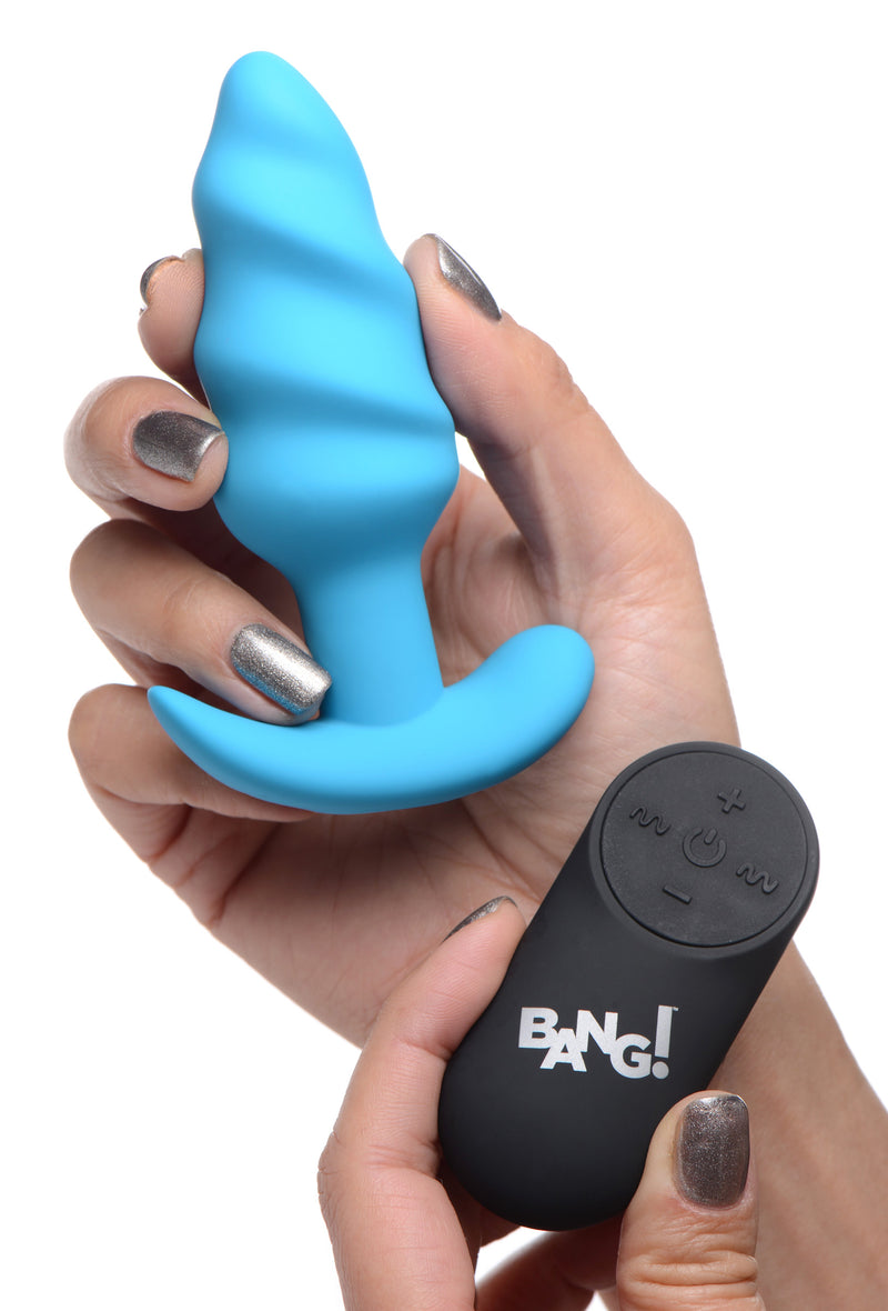 XR Brands 21x Silicone Swirl Plug With Remote - Blue