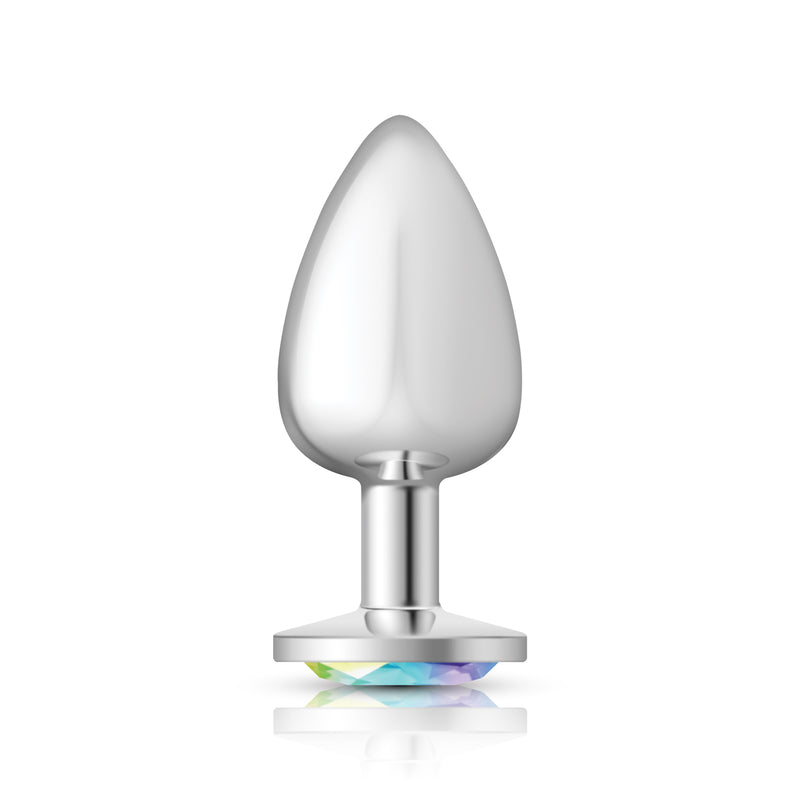 Viben Clear Iridescent Round Gem Silver Metal Plug - Lg