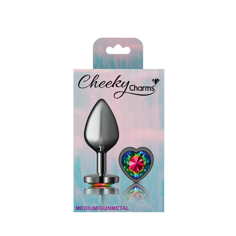 Viben Rainbow Heart Gem Gunmetal Metal Plug - Md