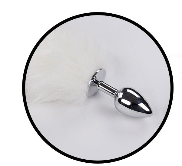Hott Products Foxy Tail - Light Up Faux Fur Butt Plug - White Plug - White