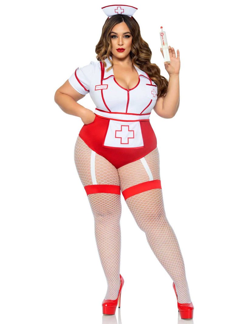 Leg Avenue Plus Nurse Feelgood Sexy Costume - 3x/4x - White / Red